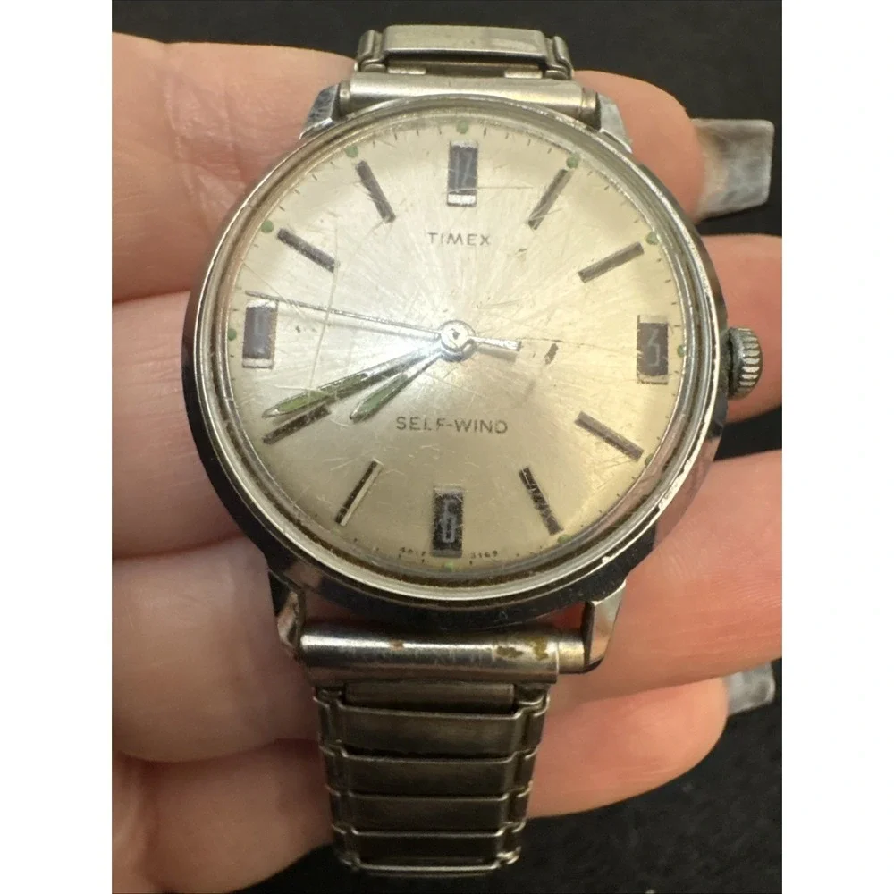 vintage Timex Viscount Self-Wind (Automatic) Mens Watch 4017 3169 Working Silver